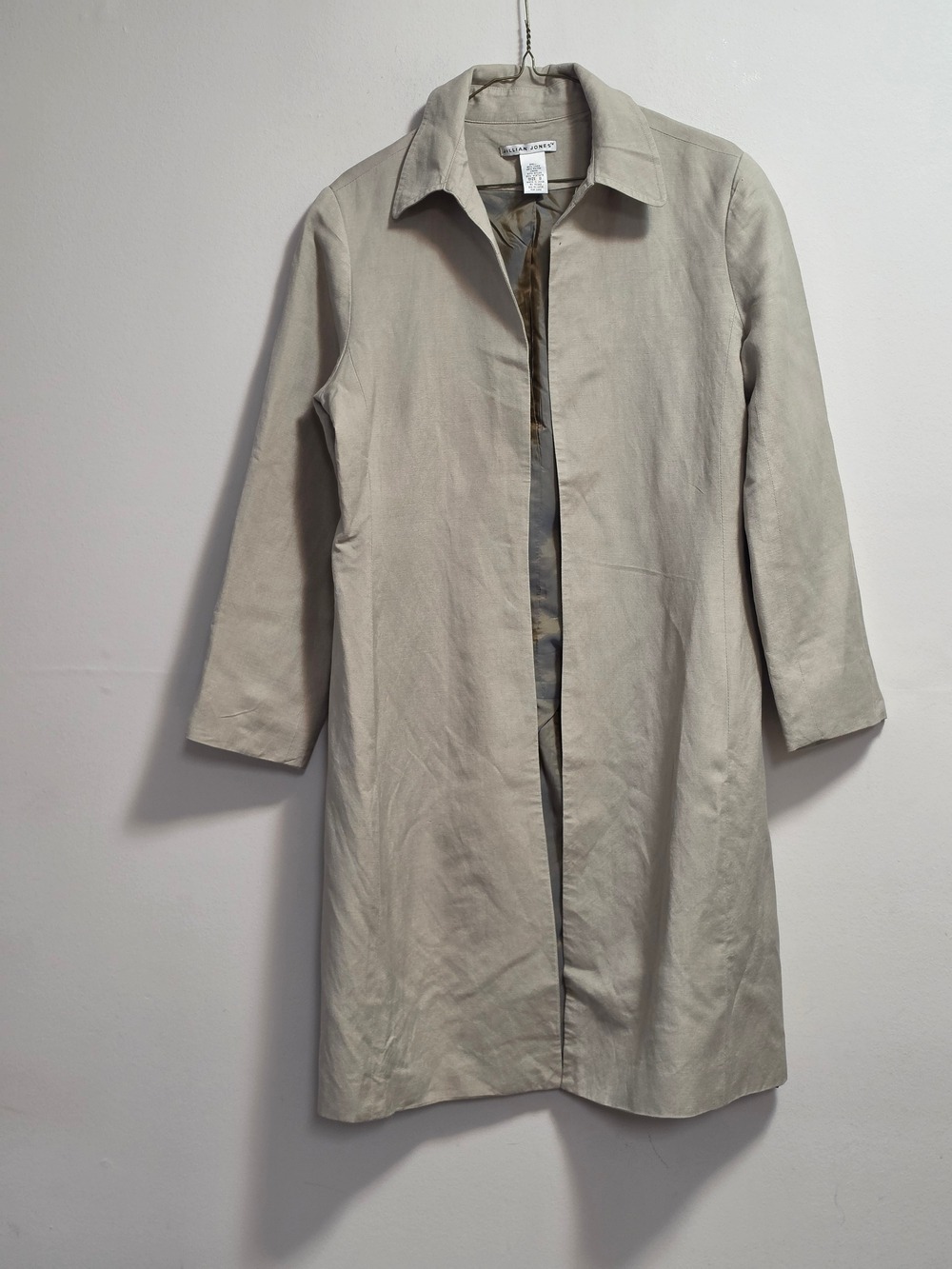 Jillian Jones Light Beige Long Trench Coat  Linen Blend Size 8